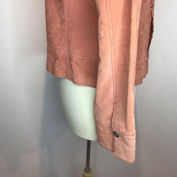 Vintage Y2K apricot suede moto style angled zipper lined scallop edge jacket L - Picture 4 of 14
